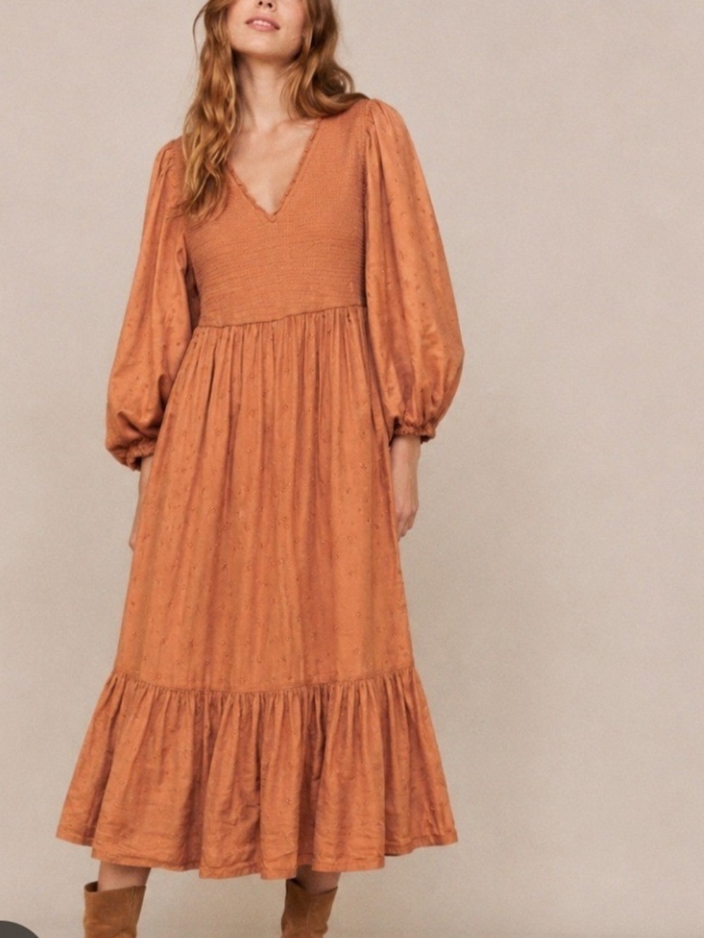 Old Navy Smocked Puff Sleeve Tiered Peasant Midi Dress
